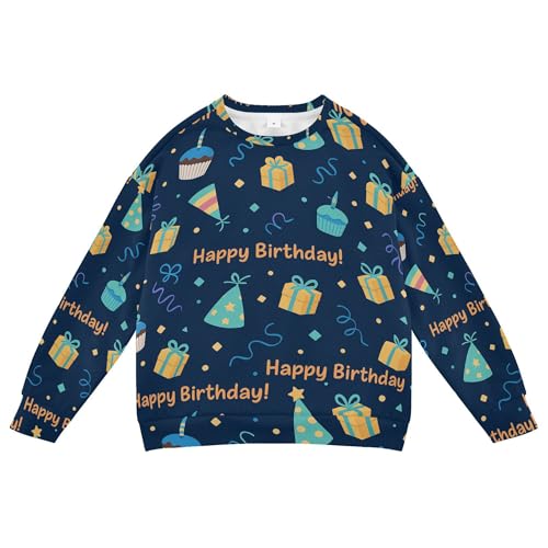 JUNZAN Happy Birthday Navy Blue Little Girls Sweatshirt Hoodie Crewneck Sweatshirt With Hoodie Camping 4T