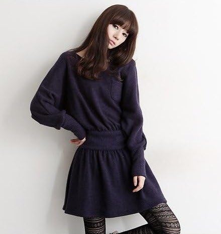 Amazon Co Jp ウエスト切り替え ニット ワンピース ネイビー 067 国内検品済 服 ファッション小物