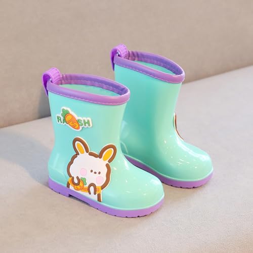 Kids' Waterproof Rain Boots-Cartoon PVC Rubber Shoes for Toddlers, Unisex, Anti-Slip, Low Heel (1-3cm)(8-9Little Kid(170mm), Green)2