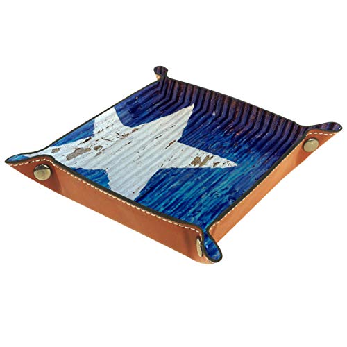 Valet Tray Desk Organizer - Texas Flag - Leather Dresser Tray for Men and Women Key Jewelry Accessories