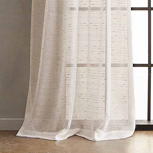 Dkny Gold Metallic Sparkle Stitch On White Sheer Holiday Window Curtains For Living Room Rod Pocket Panel Pair, 50 X 96 Inch, Gold #TOP2