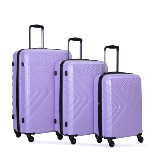 3 Piece Lightweight Hard Shell Luggage Set with Lock and Wheels - Light Purple Suitcases for Travel2