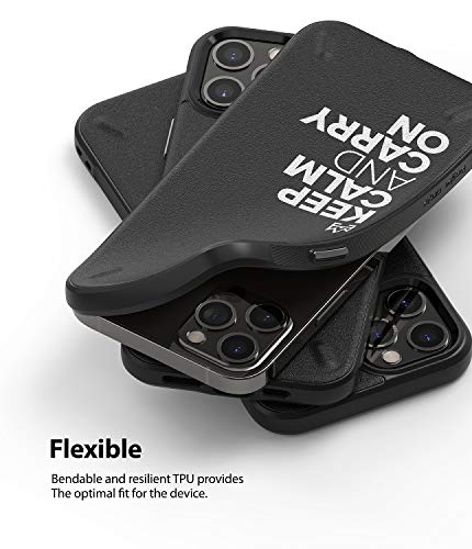 Image of Ringke Onyx Design for iPhone 12 /12 Pro Case Back Cover, Rugged Protection Durable Anti-Slip TPU Impact Shock Absorbent for Back Cover Case - Keep Calm and Carry On (Black)