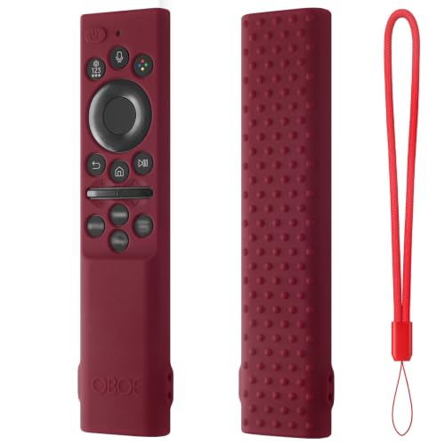 Image of Oboe Silicone Tv Remote Cover Compatible with Samsung Smart Tv Remote 2026 Model BN59-01498A Open Key Case with Lanyard (Wine Red) [REMOT E NOT Included]