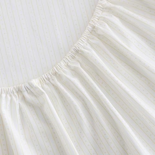 Image of Martha Stewart - Queen Size Sheet Set, Crisp & Tailored Bedding with a Smooth Cotton Percale Feel, Deep Pocket, Bed Sheets with Matching Pillowcases & Fitted Sheet (Dotted Stripe Yellow)