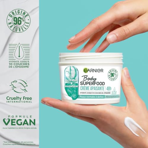 Crème Corps Apaisante Aloe Vera Et Magnésium Peaux Normales À Sèches Hydratation 48h Superfood Garnier Le Pot De 380ml - vue 7