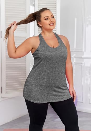 Image of ForHailey Women's Plus Size Cross Back Workout Tank Tops Athletic Shirts