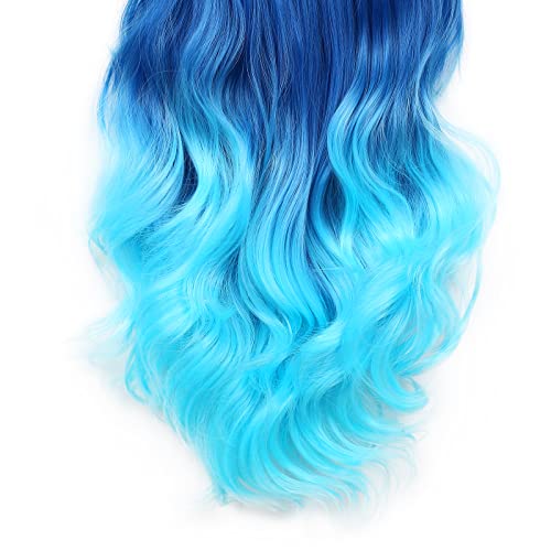 Hanne Long Hair Body Wave Ombre Bluish Teal Blue Wigs For Black And White Women 3 Tone Colors Middle Part Heat Resistant Navy Blue Wig Synthetic Hair Wigs (Ombre Blue) #TOP6