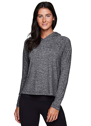RBX Active Women's Fashion Athletic Relaxed Fit Cropped Long Sleeve Peached Ultra Soft Crewneck Hoodie T-Shirt Hooded Heather Black M