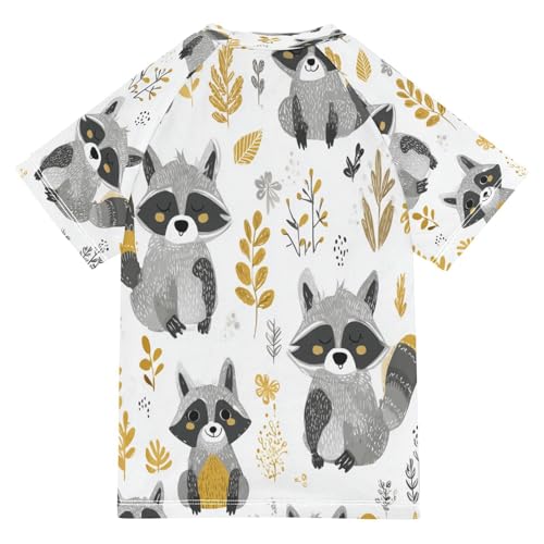 Boys Short Sleeve T-Shirts Cute Raccoon Doodle Rashguard Kids Swim Shirts Sun UPF 50+2