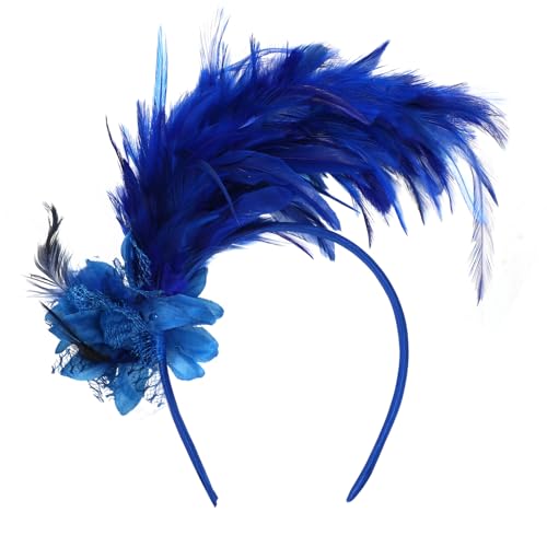 MWOOT Feder Haarschmuck Haarreif, 1920er Fascinator Kopfschmuck für Damen, Blau Feder 20er Jahre Stirnband mit Künstlichen Blumen für Karneval...