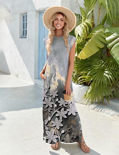 Image of Zeagoo Summer Dresses for Women 2026 Long Maxi Sundresses Loose Split Wrinkle-Free Beach Travel Vacation Clothes