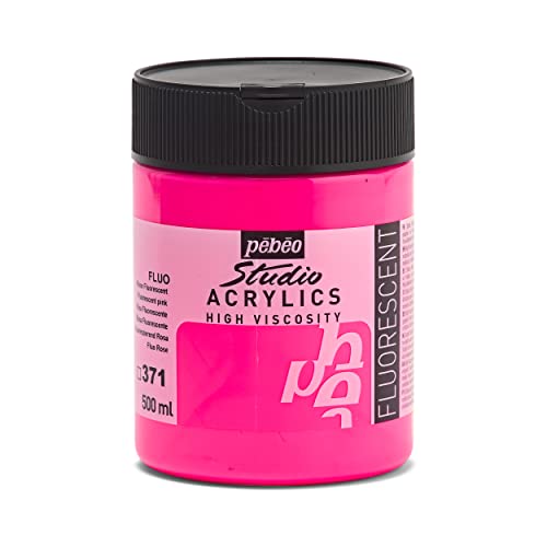 Pébéo - Acryl Feinstudio-Kunststoffe - Mehrschichtige Farbe für Ihre Kreativität - Acrylfarbe Fluoreszierendes - Fluoreszierendes Rosa - 500 ml