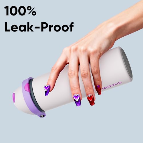Image of Insulated Water Bottle with Straw - Encool Stainless Steel Water Bottle with Push Button Lid, Leak-Proof & BPA-Free, Keeps Cold for 24 Hours for Sports, Travel, Gym (24 oz, Oyster Pink)