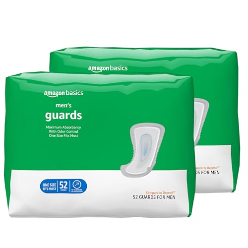 Amazon Basics Men's Incontinence Guards, Maximum Absorbency, 104 Count, (2 Packs of 52)