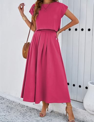 Image of Mingzhu Womens 2 Piece Outfits Skirt Set Summer Casual Cap Sleeve Crop Tops Maxi Dress Sets with Pockets