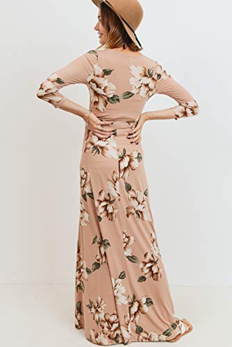 Women's Maternity Dress Maxi Long Length With Belt For Baby Shower, Photoshoot (Blush/Taupe, M) #TOP4