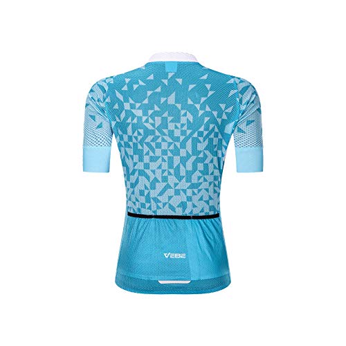 Vebe Women Cycling Jersey Short Sleeve Bike Tights Clothing Bicycle Shirts Tops With Pockets(Blue,M) #TOP1