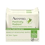 Aveeno Positively Radiant Oil-Free Makeup Removing Face Wipes to Help Even Skin Tone and Texture with Moisture-Rich Soy Extract, Gentle Facial Cleansing Wipes, Twin Pack, 2 x 25 ct.