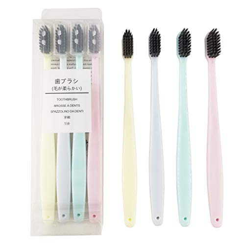Tinkeep Slim Soft Toothbrushes Bamboo Charcoal Brushes Extra Clean Full Head Toothbrushes(Pack of 4)