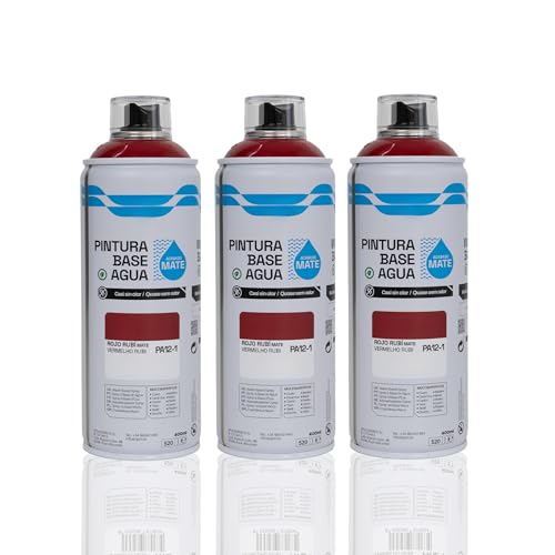 BESCH Pintura en Spray Base Agua 400ml – Ecológica, Sin Olor, para Madera, Plástico, Metal y Cartón – Cobertura Uniforme y Secado Rápido   Rojo Rubí, Pack de 3 unidades
