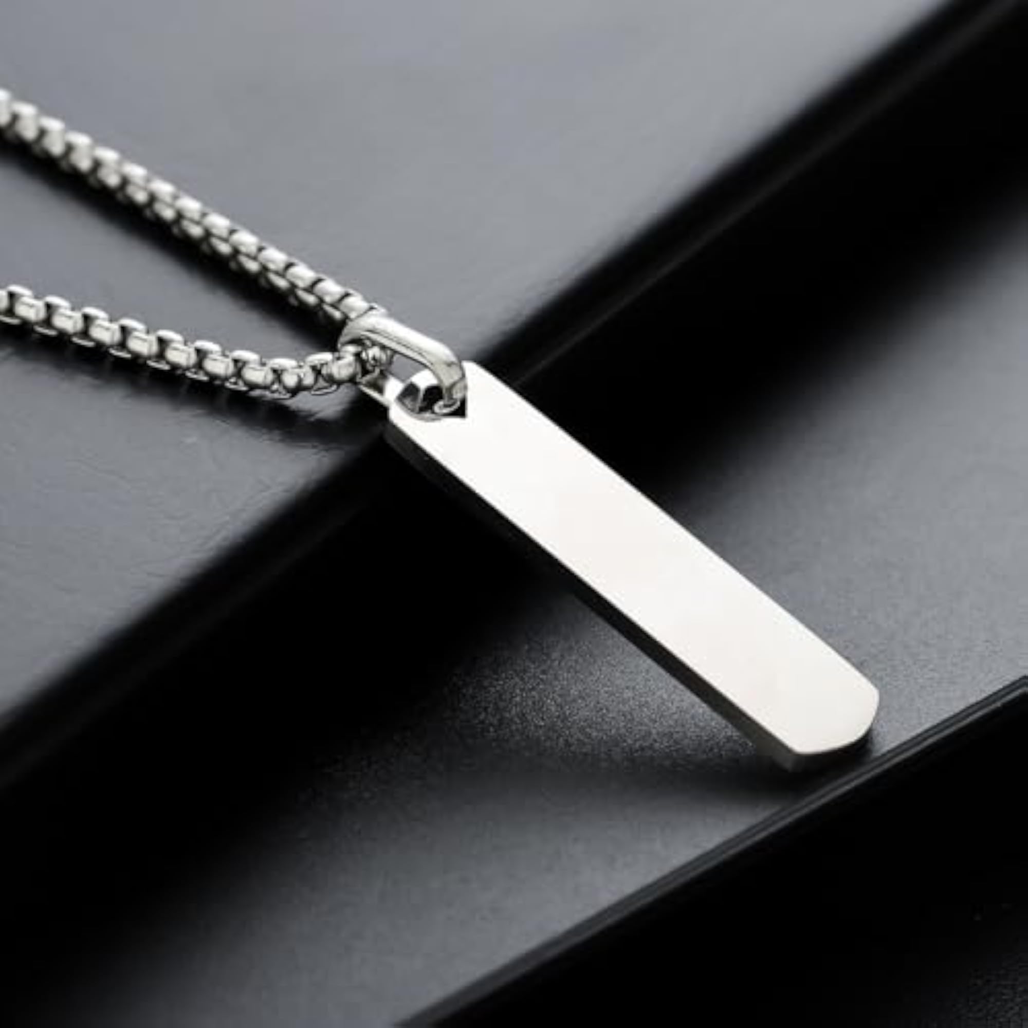 Men's Anti Tarnish Silver Chain with Bar Pendant Locket Necklace