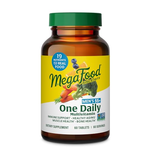 MegaFood Multivitamin for Men 55+ One Daily Mens Multivitamins, Methylated B12, Vitamin D3, C & Zinc - Healthy Aging, Bone & Muscle Health & Immune Support - Vegetarian - 60 Tablets