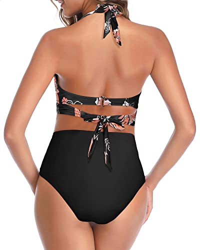 Image of Tempt Me Women Two Piece Swimsuit High Waisted Bikini Halter Vintage Retro Bathing Suit Push up Swimwear