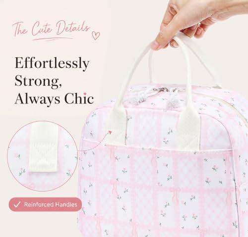 Image of LOVELYWIND Lunch Box for Women, Insulated Lunch Bag, Pink Checkered Tote
