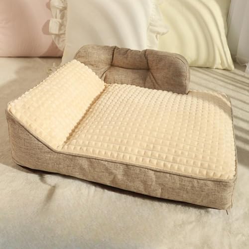 Vlfn 枕付きみ付きペットベッド、洗える犬ベッド、猫 ベッド、犬ソファ、犬と猫クッション,犬スリーピングパッド'小型、中型、大型のペットに適していますペットマット (ベージュ,M52*38*21CM)