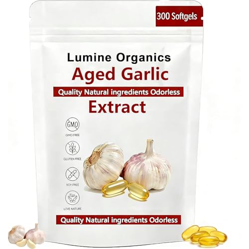 Lumine Organics 1PCSLumine Organics Aged Garlic Extract Capsules 500mg Per Serving Aged Garlic Odorless - 300Softgels Vegetarian (1PCS-D)