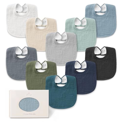 Image of Konssy 10-Pack Muslin Baby Bibs, Soft Cotton Bandana Bibs for Drooling & Teething, Unisex Solid Colors for Boys & Girls, Newborn & Infant