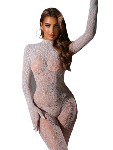 V-Ting Sexy Bodystocking Netz body dessous Catsuit Unterwäschen Reizwäsche Netz Strumpfhose Hohle Jumpsuit Frauen Bodysuit Nachtwäsche Lange Ärmel
