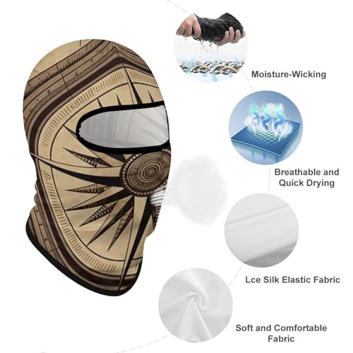 Balaclava para hombre, máscara para esquí y ciclismo, protección facial y cervical con diseño de brújula y mapa, para invierno miniatura 3
