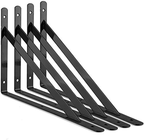 L字型 棚受け金具 アイアンブラケット 4本セット ビス付き (ブラック) (295x180x16mm)