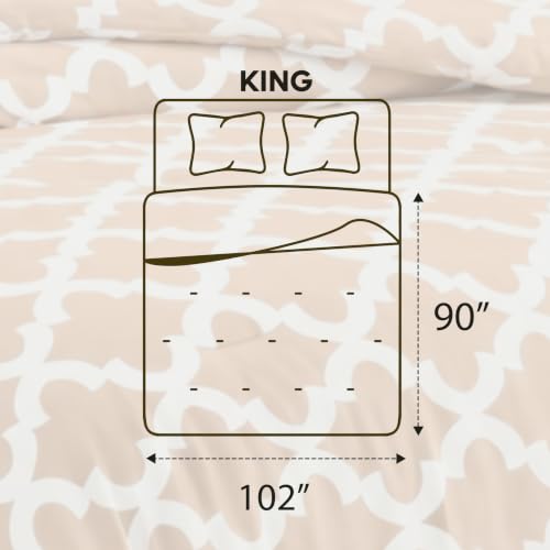 Image of Utopia Bedding 3 Pc King Comforter Set, Printed Comforter, Beige | Comforter Set Includes Comforter (90x102) Inches, 2 Shams (20x36) Inches. Soft Microfiber Down Alternative, Machine Washable.