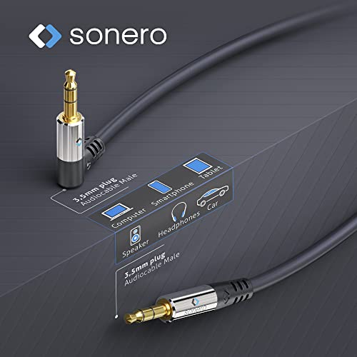 Sonero® Premium Audio Cable with 1x 90° Plug 3.5 mm Jack 3.00 m Gold-Plated Contacts Black, 3.00m - Image 4