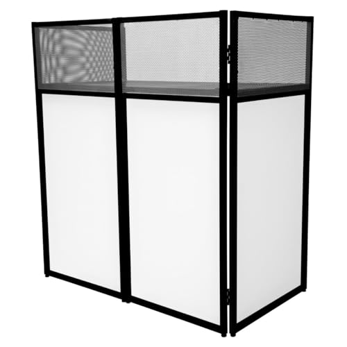 Cabina DJ Mesa DJ Tabla de Mezclas DJ Soporte Plegable Portátil DJ Table +Bloqueo con Manija,Paneles Blancos y Negros+Bolsa Transporte para Discoteca,Disco Móvil,Boda,Evento Corporativo,105x113.5x57cm