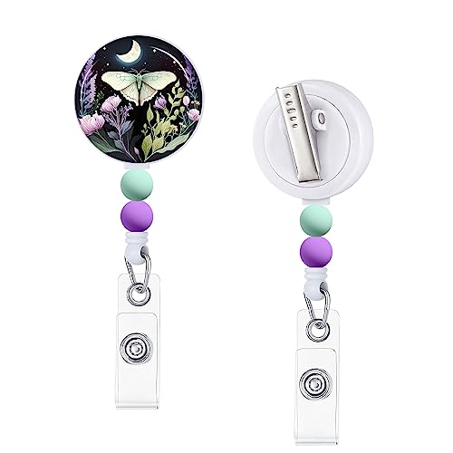Immaturus Cute Butterfly Moon Beaded Badge Reel Retractable ID Holder Nurse