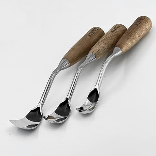STRYI Long Bent Gouges Set for Spoon Carving and Chip Carving, 3 Piece, 20mm, 30mm, 40mm