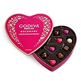 Godiva Goldmark Heart Chocolate Box, Assorted Milk, White and Dark Chocolates, Elegant Valentine’s Day Gift Tin, 14 Pc