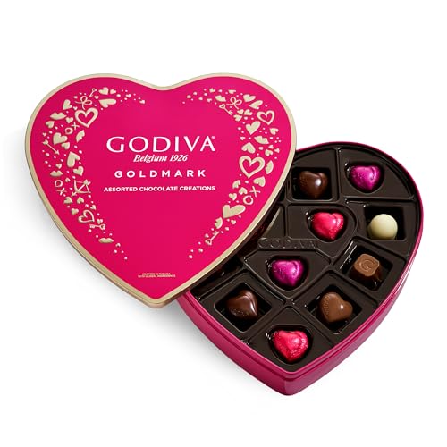 Godiva Goldmark Heart Chocolate Box, Assorted Milk, White and Dark