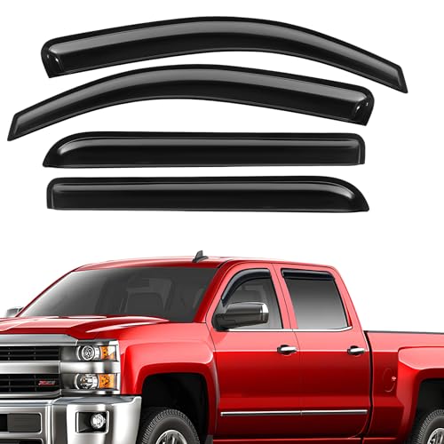 Rain Guards Fit for Chevy Silverado/GMC Sierra 1500 Crew Cab 2014 2015 2016 2017 2018, Tape-On Window Deflector Extra Durable Side Sun Rain Guard 2014-2018 Silverado/Sierra Visor Deflectors Black by GEARMEISTER - Used condition - US$35.05