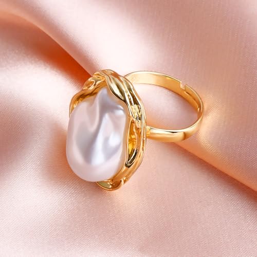 Baroque Pearl Ring for Women - Adjustable Irregularity Statement Ring - Vintage White Big Faux Pearl Finger Ring - Fashion Wedding Jewelry3
