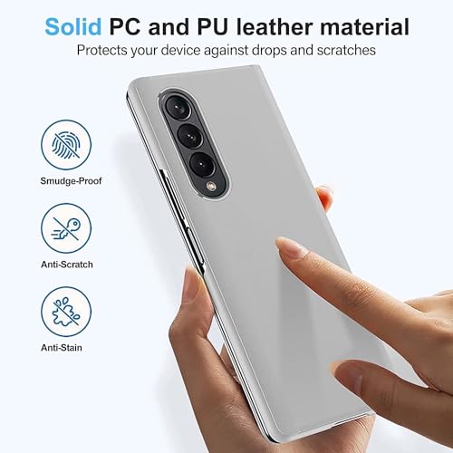 Coque Samsung Galaxy Z Fold 5 Argent - Étui Miroir à Placage Rabattable Antichoc - 3