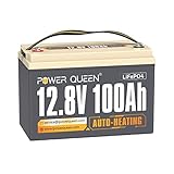 Power Queen 12V 100Ah Self-Heating LiFePO4 Battery, Built-in 100A BMS, Support Low Temp. Charging -4°F/-20°C, Smart Battery with 4000-15000 Rechargeable Cycles, For Camper, RV, Off-Grid System,Outdoor
