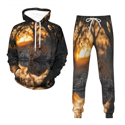 Ensemble athlétique 2 pièces animal sweat à capuche et pantalon imprimé léopard confort S-6XL