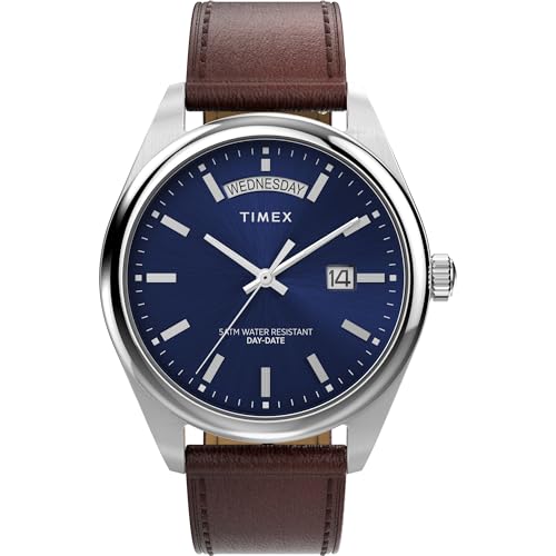 TIMEX Legacy Analog Watch for Man with Blue Round Dial & Brown Leather Strap Band Water Resistant Men's Wrist Watches - TW2W57200UJ