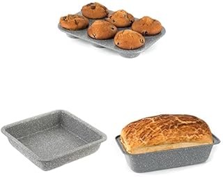Salter BW02986G Collection Forged Aluminium Non Stick 3 Piece Saucepan Set, Marble Grey & BW02774G Marble Collection Carbon Steel Pan | Ideal for Sunday Roasts | 36cm | Grey, Set of 1