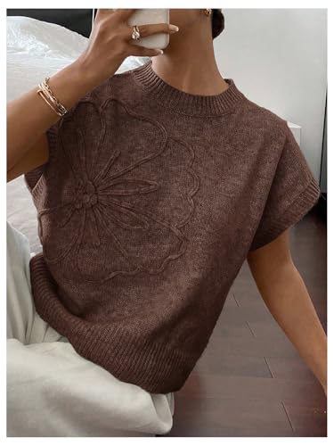 Image of SOLY HUX Women's Short Sleeve Sweater 3D Floral Sweaters Pullover Tank Tops Knit Vest Trendy Fashion Clothing